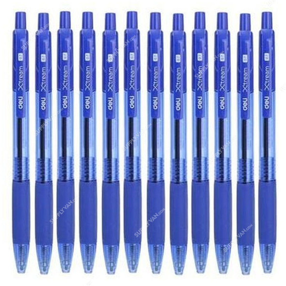 Deli Retractable Ball Pen, Xtream, 0.7MM Tip Size, Blue, 12 Pcs/Pack