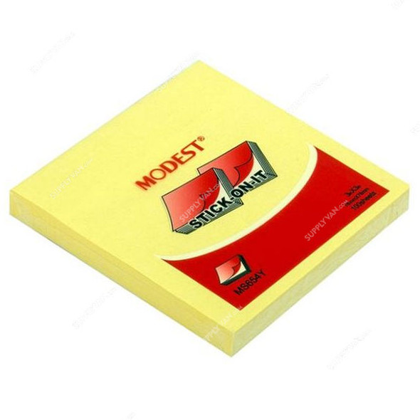 Modest Sticky Note, MS654, 100 Sheets, 3 Inch Width x 3 Inch Length, Yellow, 12 Pads/Pack