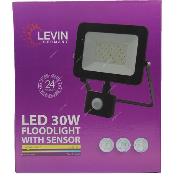Levin Eco LED Floodlight With Sensor, LESFL-OL30-65, IP65, 30W, 6500K, Daylight