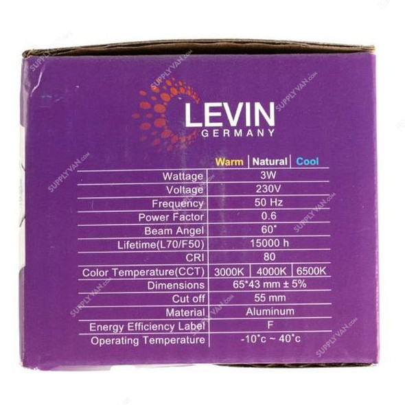 Levin Adjustable COB LED Spotlight, LSPL-RP-65, IP20, 3W, 6500K, Daylight