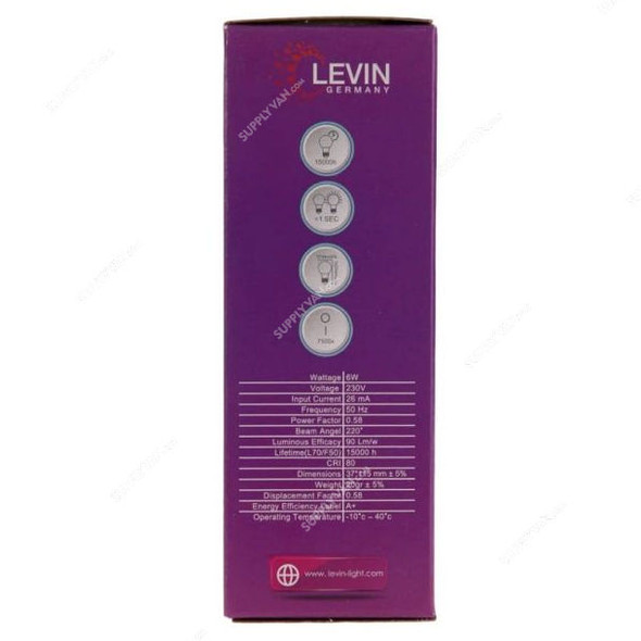 Levin LED Candle Bulb, LCL-30, IP20, C37, E14, 6W, 3000K, Warm White