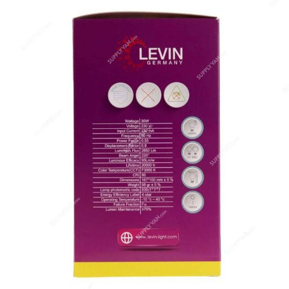 Levin T Type LED Bulb, LBL-27S40-30-L, IP20, E27, 40W, 3000K, Warm White