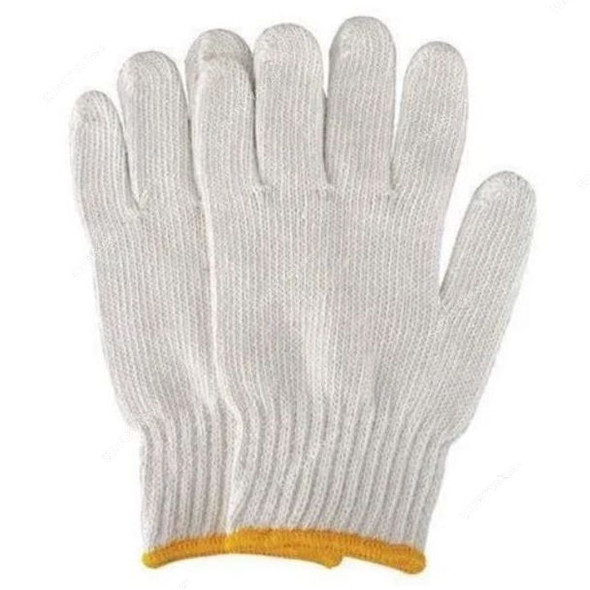 Workers Gold Knitted Gloves, SCG-WY1, Cotton, L, 10 Gauge, 50GM, White/Yellow, 12 Pairs/Pack