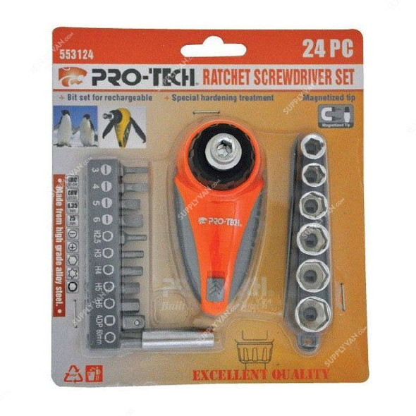 Pro-Tech Ratchet Screwdriver Set, 553124, 24PCS