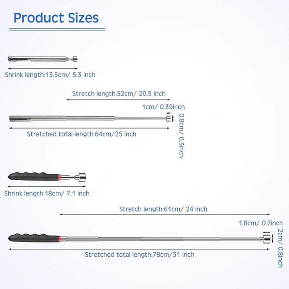 Delfino Telescoping Magnetic Pickup Tool With 3 Lbs Magnet Stick Gadget, 20 Lbs Weight Capacity