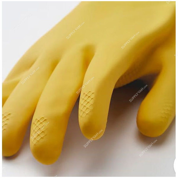 Rinnig Cleaning Gloves, 105-658-52, Natural Latex, M, 25CM Length, Bright Yellow/Off White