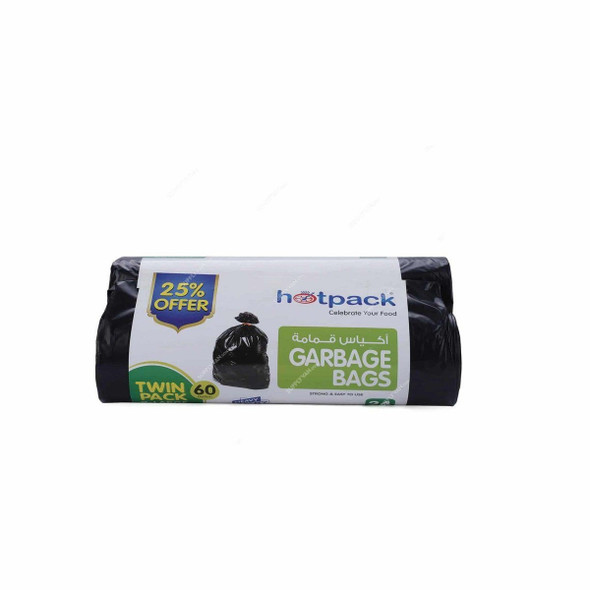 Hotpack Heavy Duty Garbage Bag, OPGBR80110TP2, 95CM Width x 120CM Length, 60 Gallon, Black, 24 Pcs/Pack