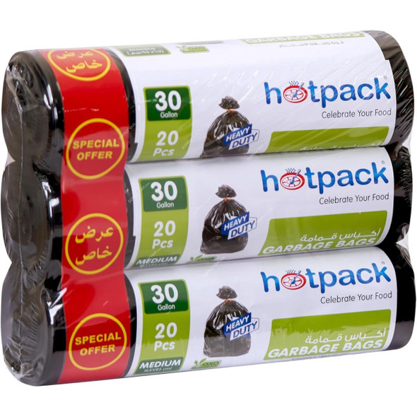 Hotpack Garbage Bag, OPGBR6595X3PKTS, 65CM Width x 95CM Length, 30 Gallon, 60 Pcs/Pack