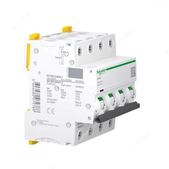 Schneider Electric iC60N Miniature Circuit Breaker, A9F44440, Acti9, 4P, Curve C, 40A