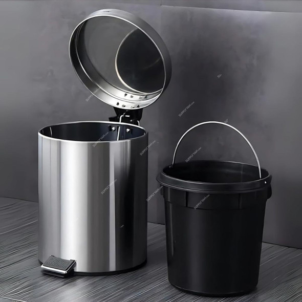 Akc Pedal Trash Bin, SS01-12, Stainless Steel, 12 Ltrs, Metallic Silver