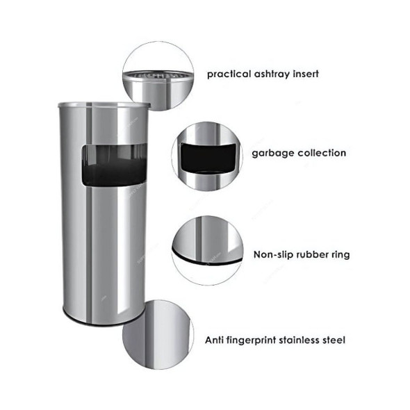 Akc Outdoor Ashtray Trash Bin, SS06, Stainless Steel, 59CM Height x 20.5CM Dia