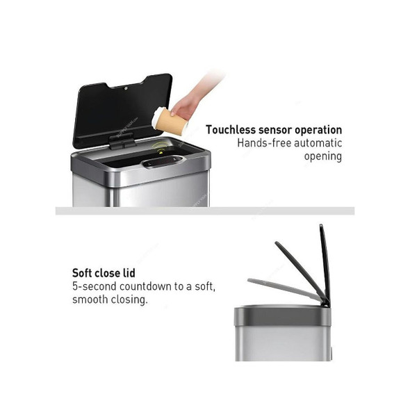 Eko Motion Sensor Trash Bin, SS40-80, Mirage, Stainless Steel, 80 Ltrs, Metallic Grey