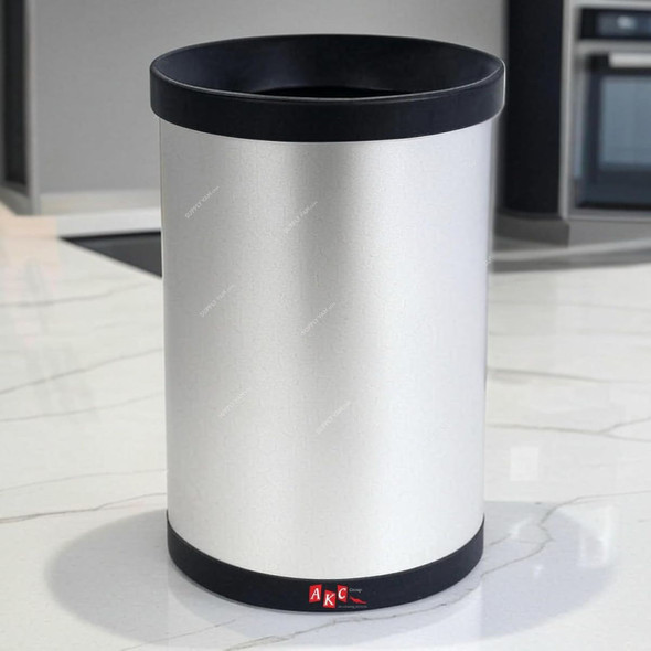 Akc Open Top Trash Bin, SS24-12, Stainless Steel, 12 Ltrs, Silver