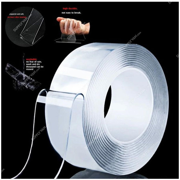 Reusable Nano Double Sided Adhesive Tape, 3CM Width x 3 Mtrs Length, Clear, 3 Pcs/Pack