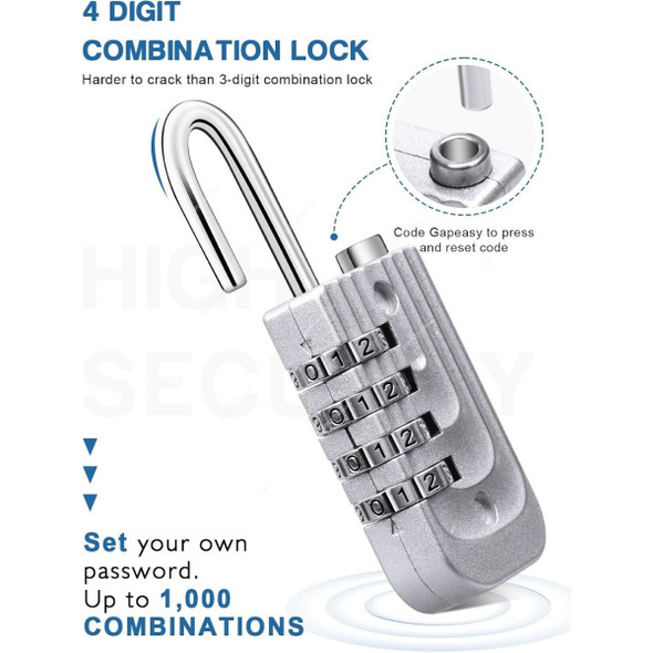 Homarket Combination Padlock, ‎GC4535A-AAEY, Stainless Steel/Zinc, 4 Digits, Keyless, 4 Pcs/Set