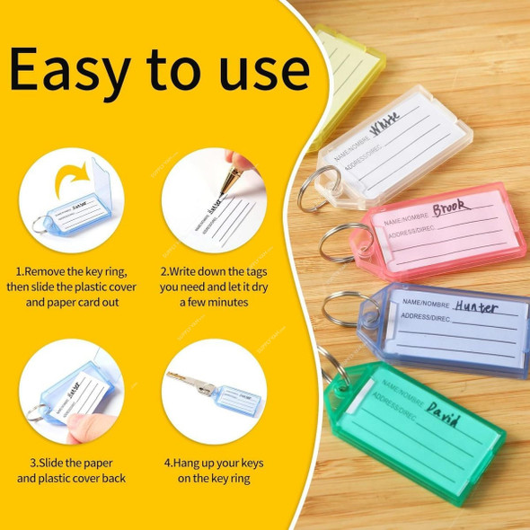 Key Tag With Split Ring and Label, Plastic, Multicolor, 50 Pcs/Pack