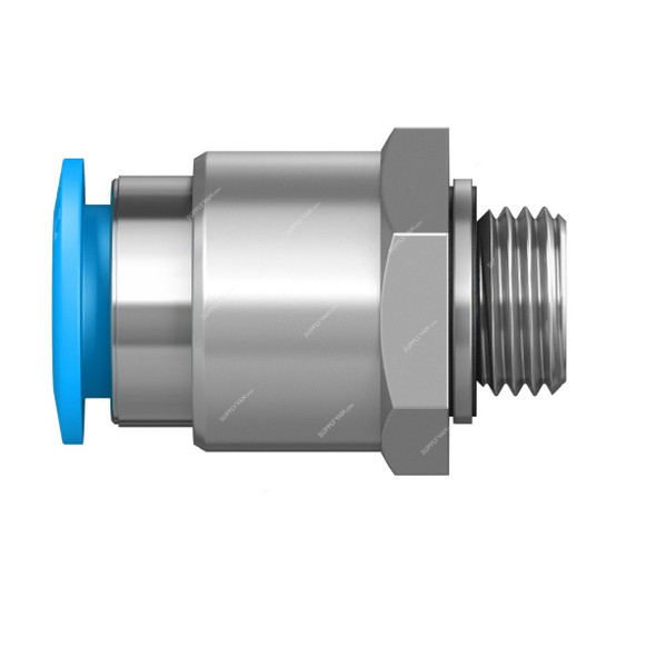 Festo Push-In Fitting, QS-G1-4-12, Stainless Steel/Brass, 14 Bar, G-1/4 Male Thread, 12MM Outer Dia
