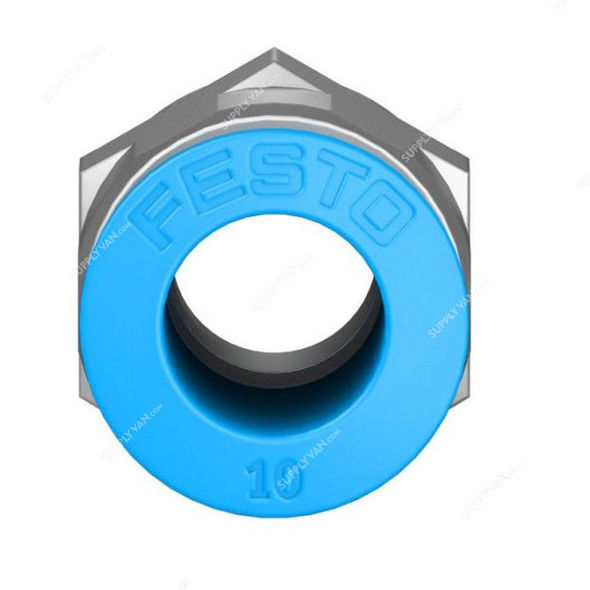 Festo Push-In Fitting, QS-G1-4-10, Stainless Steel/Brass, 14 Bar, G-1/4 Male Thread, 10MM Outer Dia Festo Push-In Fitting, QS-G1-4-10, Stainless Steel/Brass, 14 Bar, G-1/4 Male Thread, 10MM Outer Dia