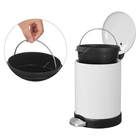 Akc Pedal Trash Bin, SS11W-5, Stainless Steel, 5 Ltrs, White