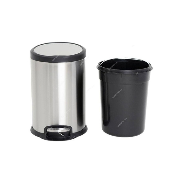 Akc Pedal Trash Bin, SS07-12, Stainless Steel, 12 Ltrs, Silver