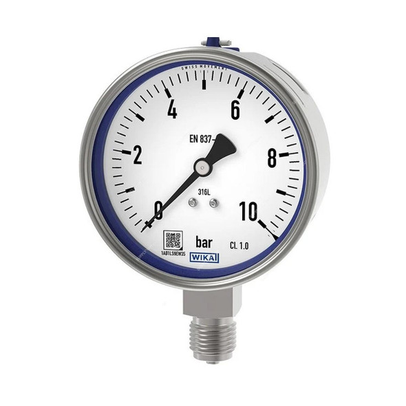 Wika Bourdon Tube Pressure Gauge, 232-50-100, Stainless Steel, 0 to 40 Bar