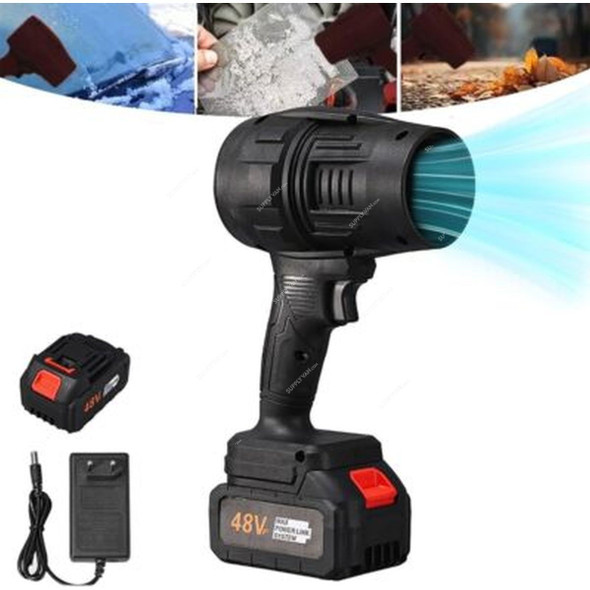 Portable Cordless Battery Powered Turbo Air Blower, 48V, 1x Battery, 1x Charger, Black Portable Cordless Battery Powered Turbo Air Blower, 48V, 1x Battery, 1x Charger, Black