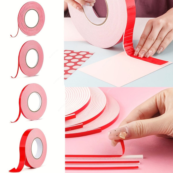 Double Side Foam Tape, 1.5MM Thk, 24MM Width x 30 Mtrs Length, White/Red