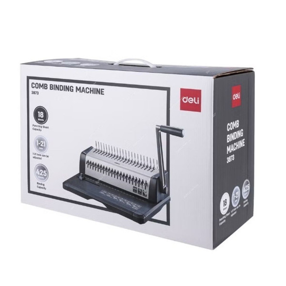 Deli Manual Comb Binding Machine, 3873, Metal, 425 Sheets Binding Capacity, Dark Grey