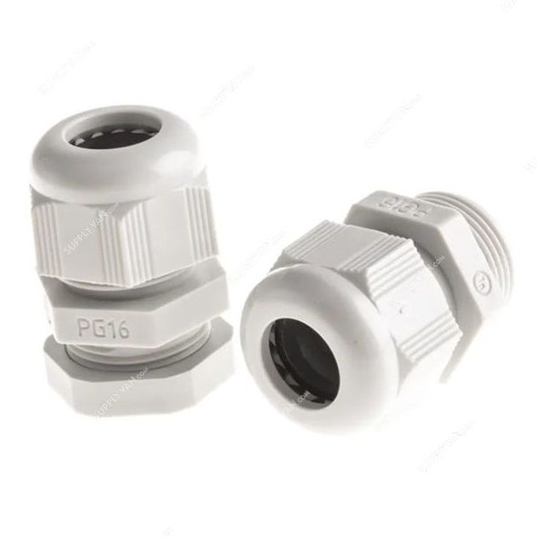 PVC Gland, PG-16, 22MM Outer Dia, 10-14MM Cable Size, White, 100 Pcs/Pack