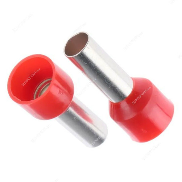 Bootlace Ferrule, E1612, 5 AWG, 16 SQ.MM x 12MM Length, Red, 100 Pcs/Pack