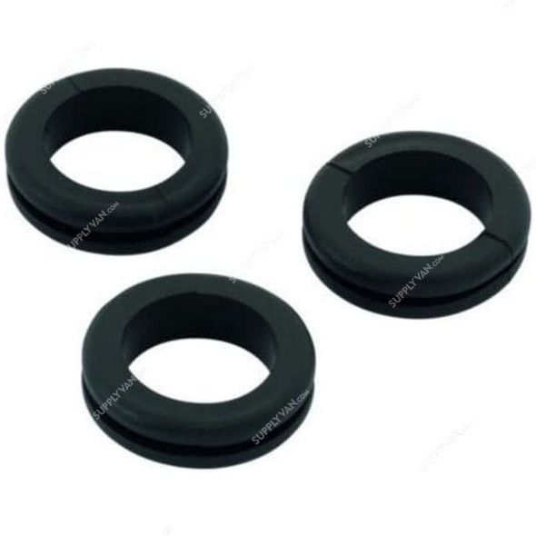 Open Type PVC Rubber Grommet, 20MM Hole Dia, Black, 100 Pcs/Pack