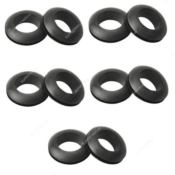 Open Type PVC Rubber Grommet, 16MM Hole Dia, Black, 100 Pcs/Pack