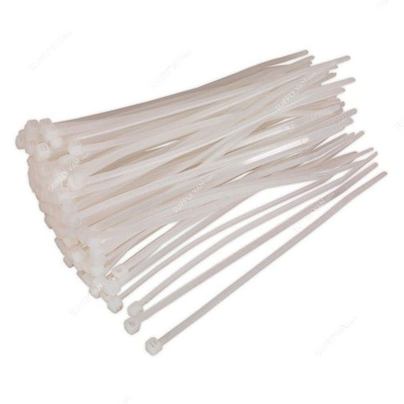 Nylon Cable Tie, 2.5MM Width x 200MM Length, White, 100 Pcs/Pack