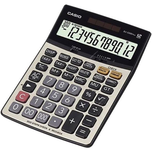 Casio Desktop Calculator, DJ-220D-Plus, Plastic, 3 Inch Display Size, 12 Digits, Black