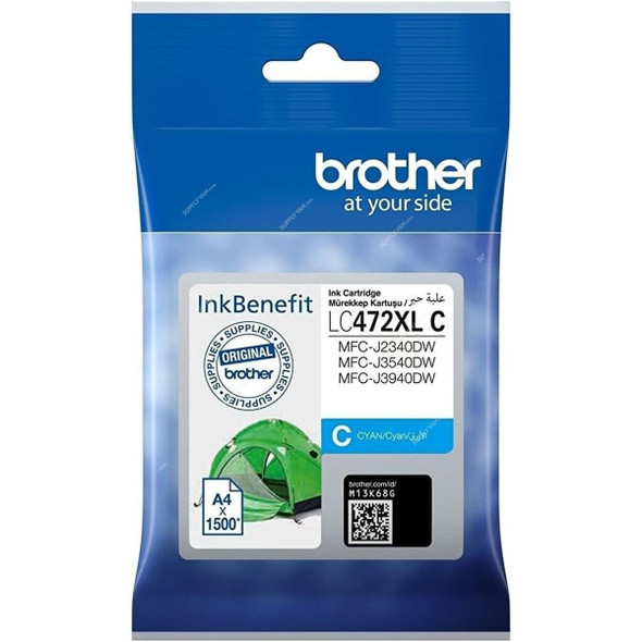 Brother High Yield Ink Cartridge, LC472XL, 1500 Pages, Cyan