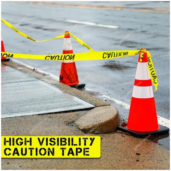 Traffic Safety Adhesive Caution Warning Tape, WRN3100M-CY, 3 Inch Width x 100 Mtrs Length, Yellow