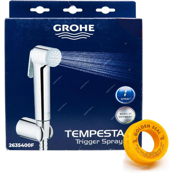 Grohe Tempesta-F Trigger Spray Hand Shower Set With Teflon Tape, 2635400F, 1250MM Hose Length, Chrome