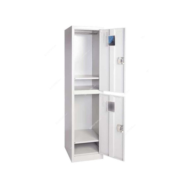 Two Tier Storage Locker With Shelf, 0.6MM Thk, 180CM Height x 40CM Width x 47.5CM Depth, Grey