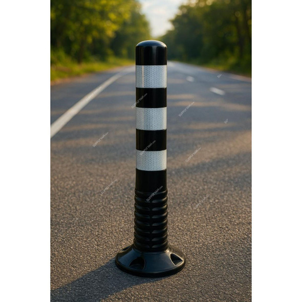 Flexible Parking Bollard Post, Rubber, 8CM Dia x 76CM Height, Black/White
