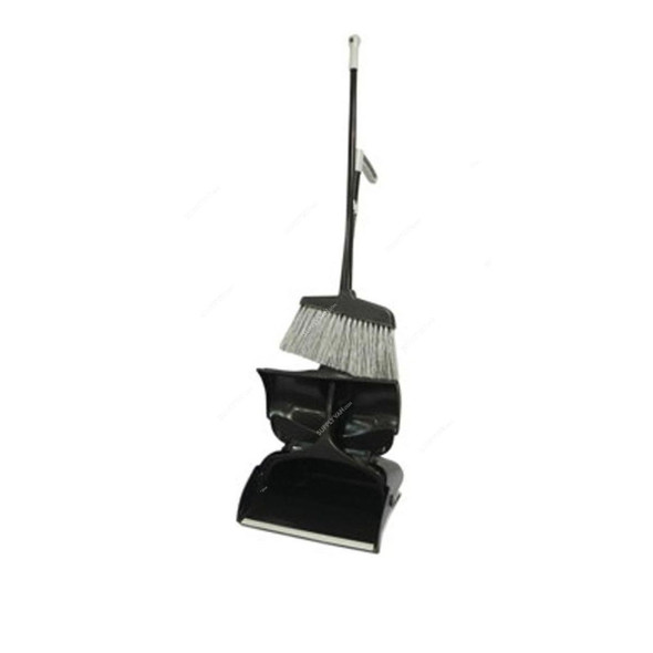 Akc Upright Modern Broom and Dustpan Set, DP27, Plastic, Black