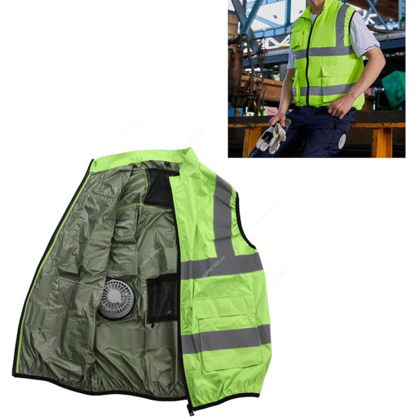 Broleo Cooling Safety Vest With 2 Fans, ‎Polyester, Free Size, Neon