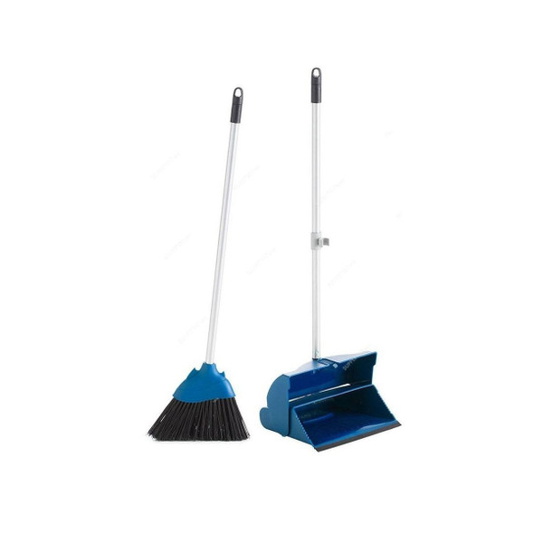 Akc Foldable Long Handle Dustpan and Broom Set, DP28B, Plastic, Blue