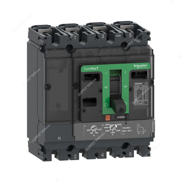 Schneider Electric Circuit Breaker, C25N6TM250C, NSX250N, ComPacT, 3 Pole, 415VAC, 250A, 50kA