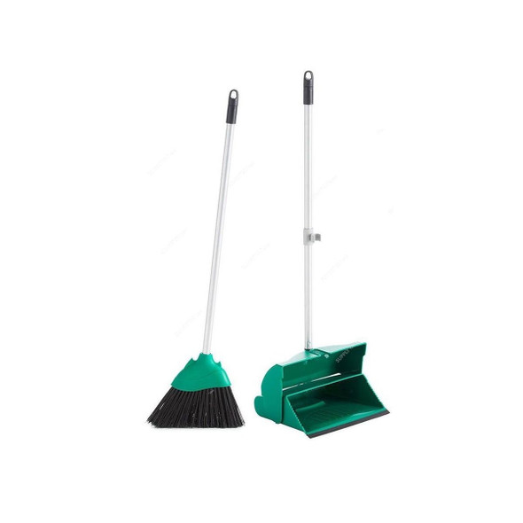 Akc Foldable Long Handle Broom and Dustpan Set, DP28G, Plastic, Green