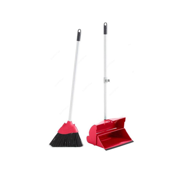 Akc Foldable Dustpan and Broom Set, DP28R, Plastic, Red