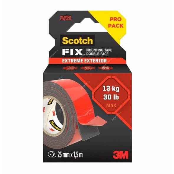 3M Scotch Fix Extreme Exterior Double Sided Tape, 25MM Width x 1.5 Mtrs Length, Black