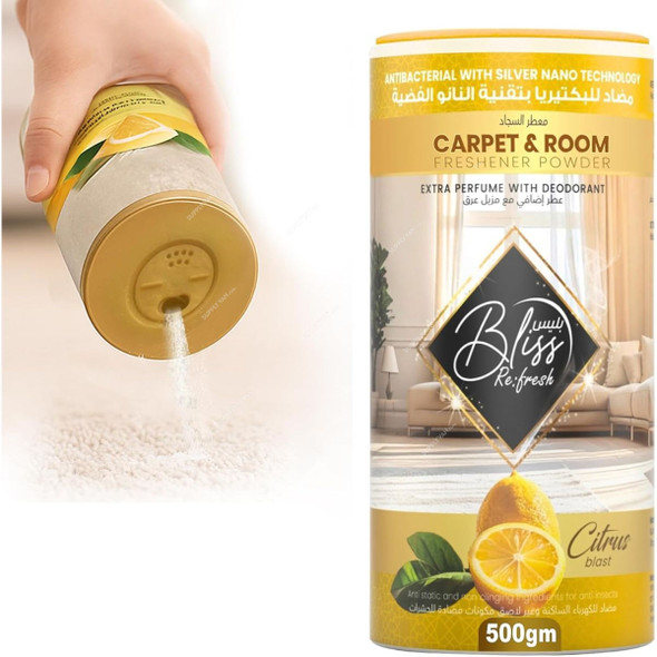 Swish Super Bliss Fresh Carpet Deodorizer and Room Freshener Powder, Fresh Citrus, 500GM, 2 Pcs/Pack