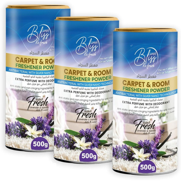 Swish Super Bliss Fresh Carpet and Room Freshener Powder, Lavender and Vanilla, 500GM, 3 Pcs/Pack