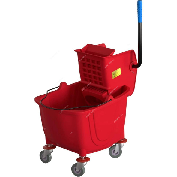 Swish Commercial Cleaning Mop Bucket Trolley With Wheels and Deluxe Wringer, Plastic, 32 Ltrs, Red