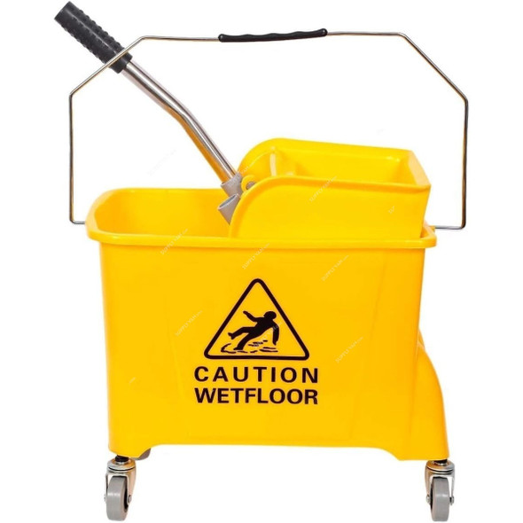 Swish Home Cleaning Mop Bucket Trolley With Wheels and Wringer, Plastic, 20 Ltrs, Yellow
